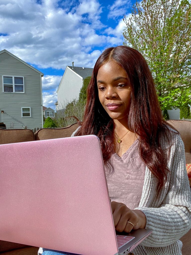 writing blog post outdoors